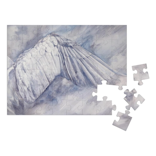 Bild von puzzleYOU Puzzle 500 Teile „Weißer Schwanenflügel weit zur Seite gespreizt, Aquarell“