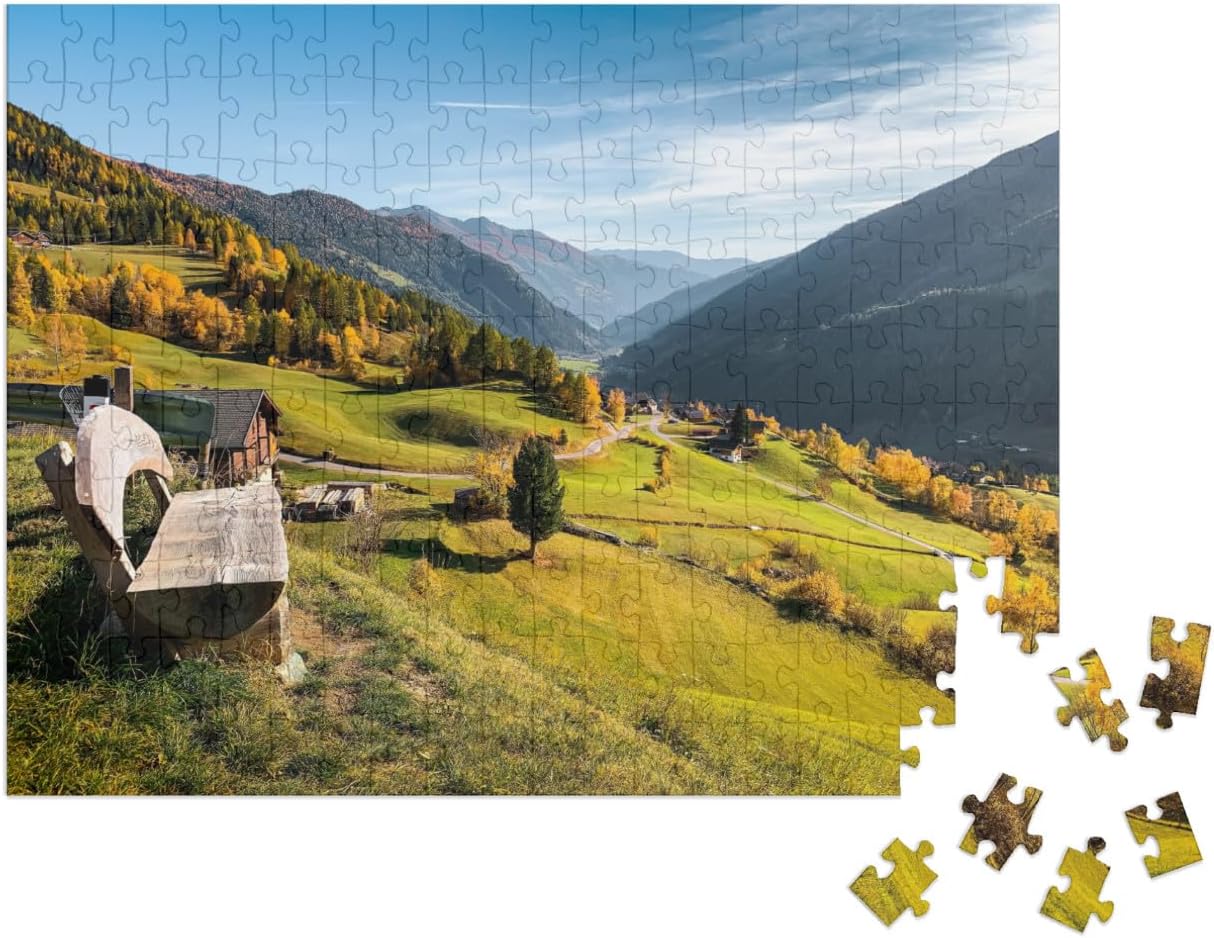 Bild von puzzleYOU Puzzle Holzbank in den Bergen von Österreich, 200 Puzzleteile, puzzleYOU-Kollektionen Menschen, Entspannung