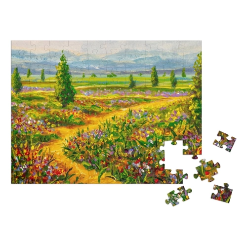 Bild von puzzleYOU: Puzzle 500 Teile „Ölgemälde: Blumenstraße durch eine grüne Wiese“