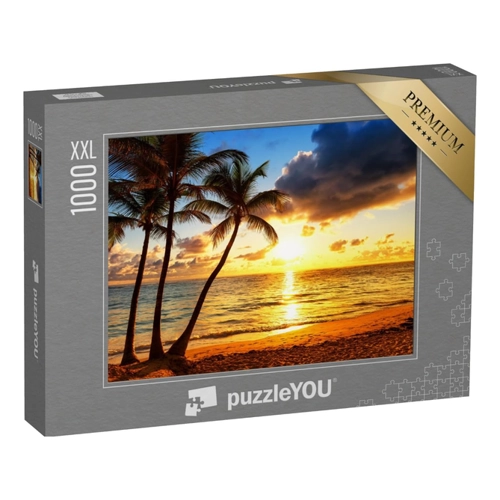 Bild von PuzzleYOU Puzzle Kokosnusspalmen im goldenen Sonnenuntergang, 100 Puzzleteile