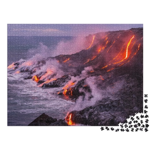 Bild von puzzleYOU: Puzzle 500 Teile „Viele kleine Ströme von Lava Laufen in den Ozean“