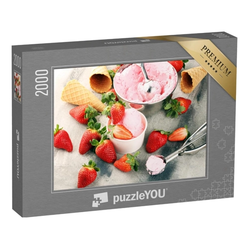 Bild von Puzzle 1000 Teile XXL „Hausgemachtes Erdbeereis mit frischen Erdbeeren“