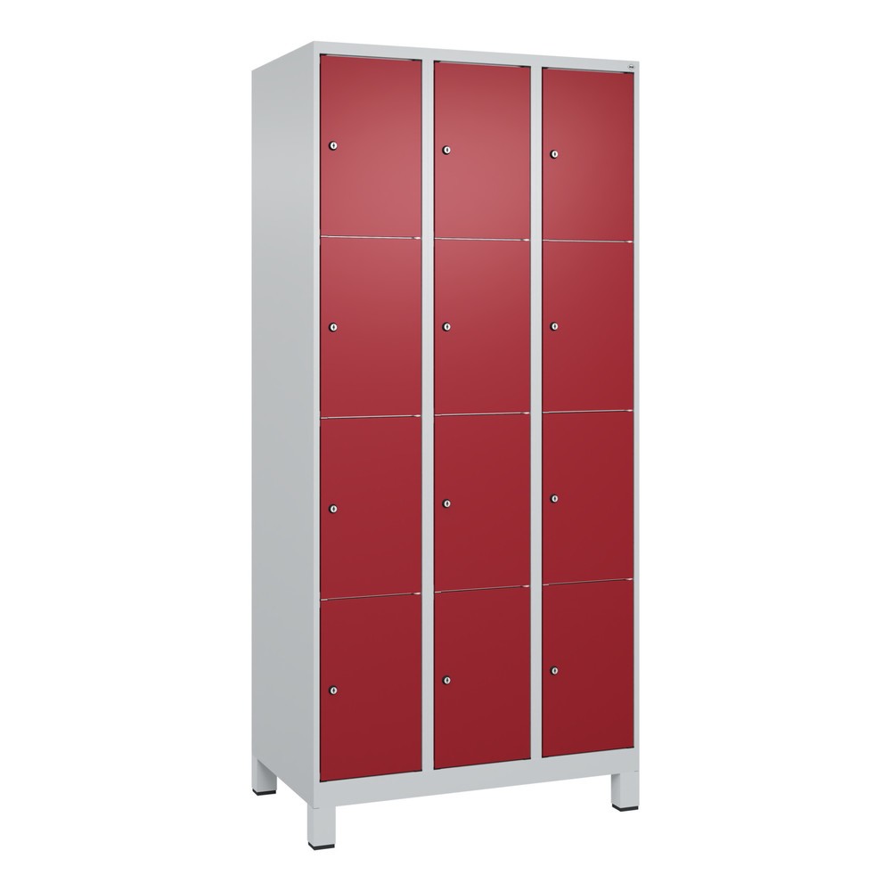 Bild von C+P Schließfachschrank Classic PLUS, Füße, 3 Abteile, 1950x900x500mm, 7035/3003 Innenhöhe Gefach oben (oberes 453 mm Front RAL 3003 Rubinrot