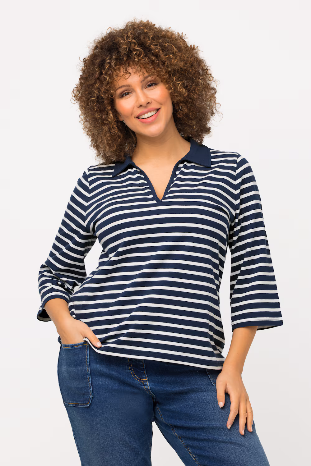 Bild von Große Größen Poloshirt, Damen, blau, Größe: 54/56, Baumwolle, Ulla Popken