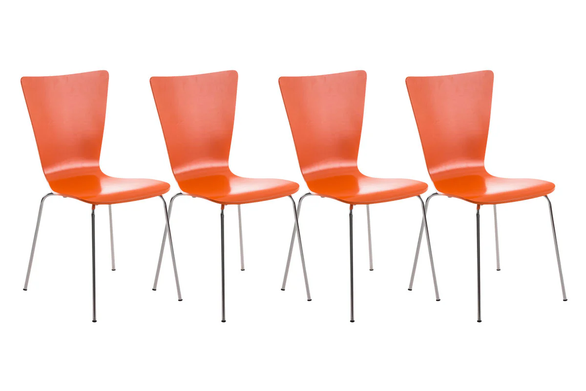Bild von TPFLiving 4er Set Besucherstuhl Jaron mit Holzsitz - Orange