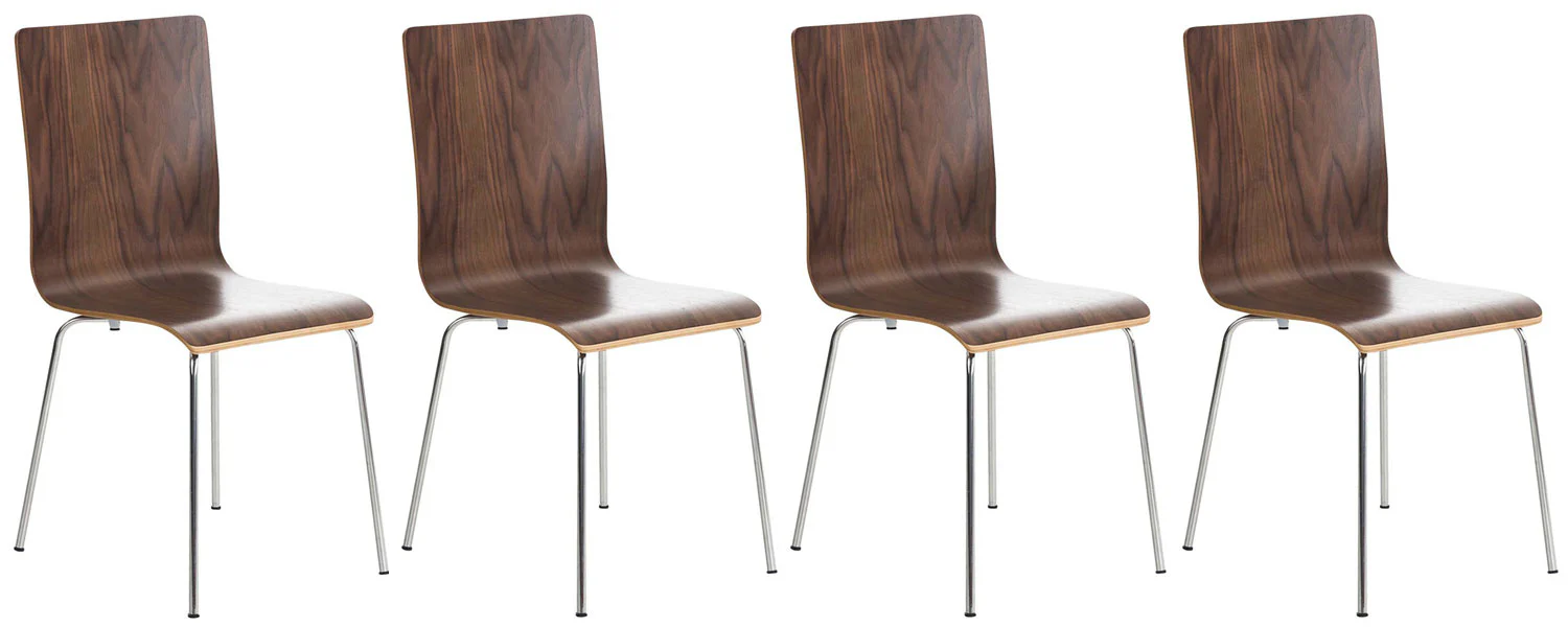 Bild von TPFLiving Besucherstuhl Peppo mit ergonomisch geformter Sitzfläche - Konferenzstuhl (Besprechungsstuhl - Warteraumstuhl - Messestuhl, 4 St), Gestell: Metall chrom - Sitzfläche: Holz Walnuss