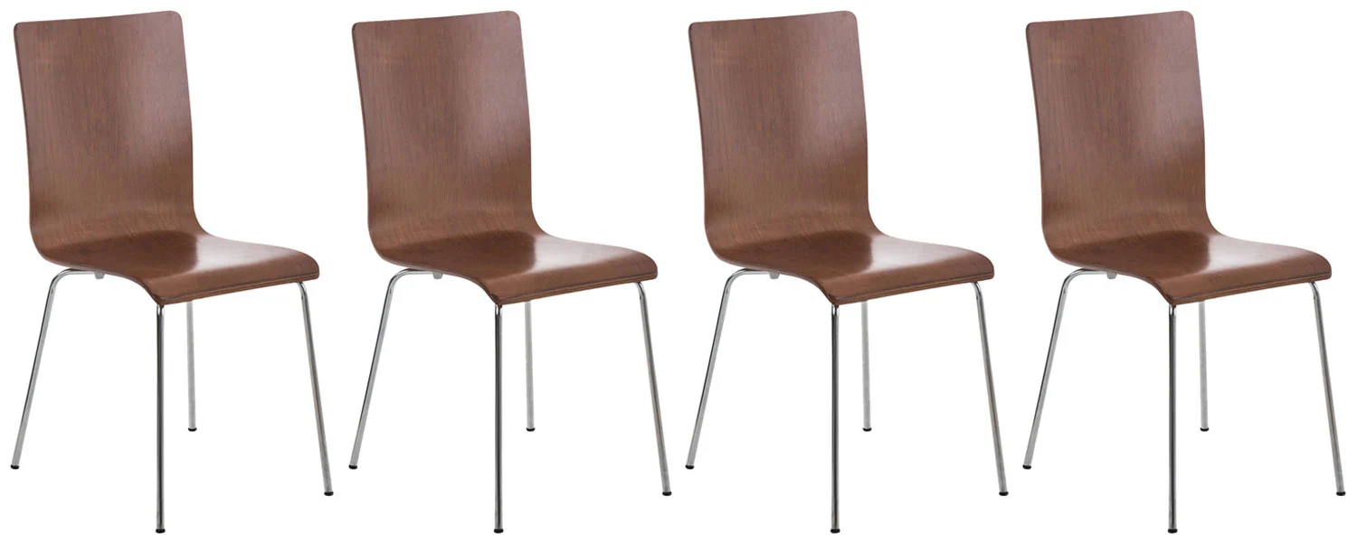 Bild von TPFLiving Besucherstuhl Peppo mit ergonomisch geformter Sitzfläche - Konferenzstuhl (Besprechungsstuhl - Warteraumstuhl - Messestuhl, 4 St), Gestell: Metall chrom - Sitzfläche: Holz braun
