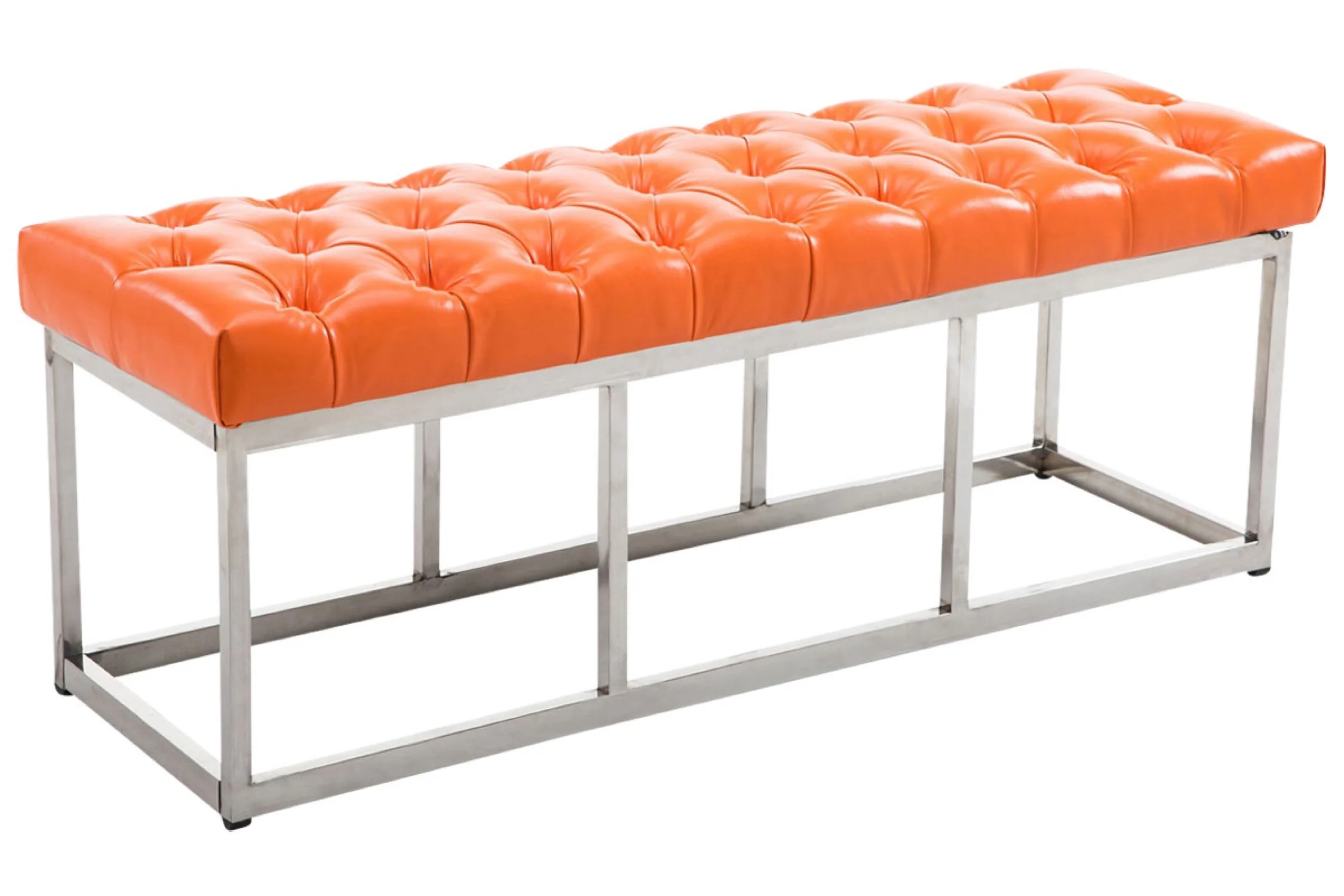 Bild von TPFLiving Sitzbank Amor Kunstleder - Gestell Edelstahl matt gebürstet - 120 - orange Stück