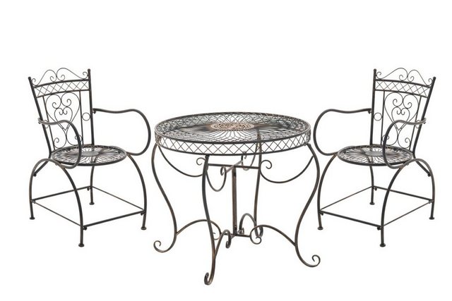 Bild von TPFGarden Garten-Essgruppe Sheen - Sitzgruppe für Garten, Balkon, Terrasse, (Gartenmöbel-Set - Bistro-Garnitur / Bistro-Set outdoor, 3-tlg., Gartenset aus handgefertigten Eisen - Farbe: bronze), Stuhl (HxB): 88 x 48 cm - 1 Tisch (LxBxH): 90 x 90 x 69cm