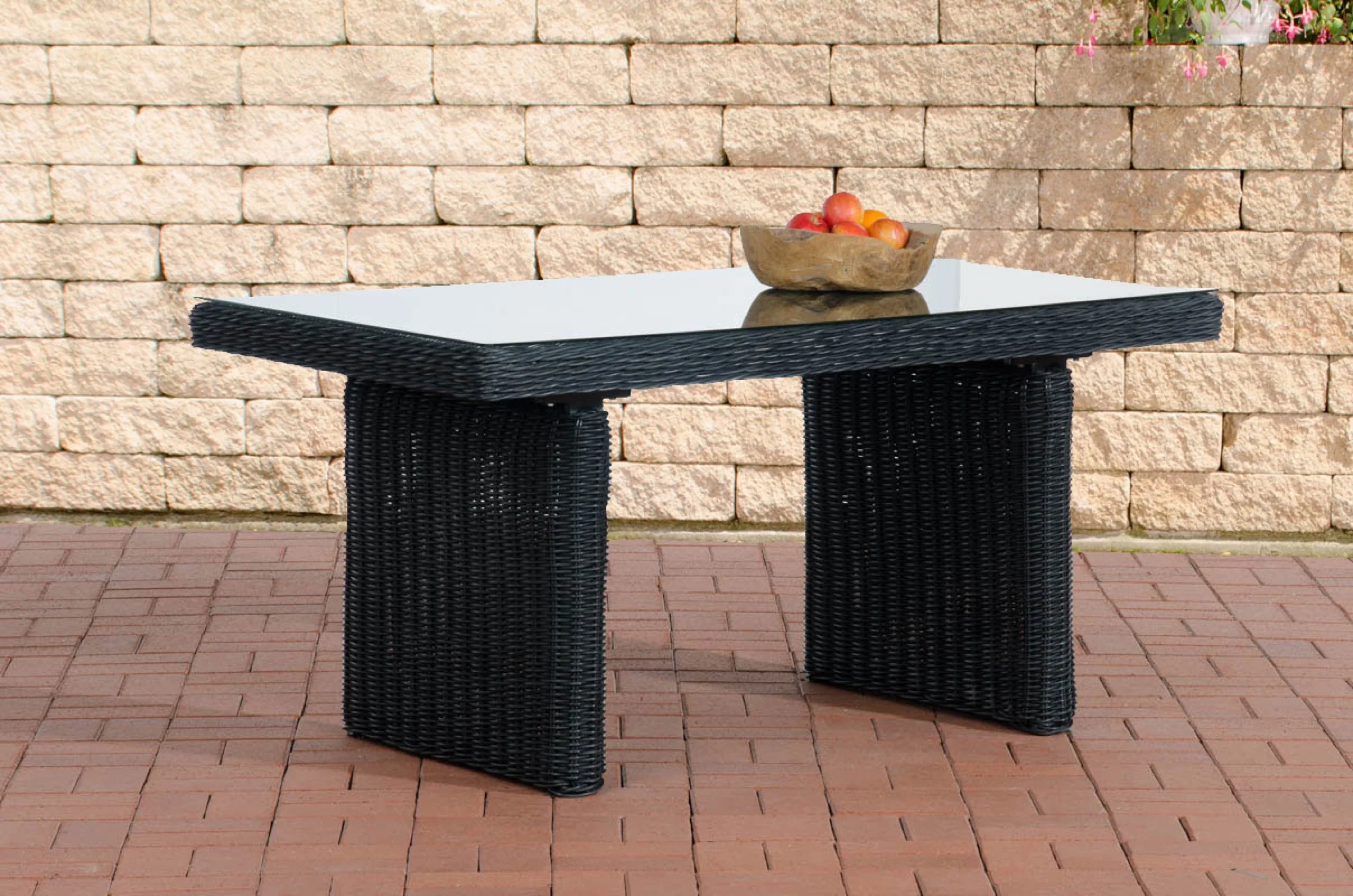 Bild von TPFGarden Gartentisch Fino - Esstisch für Garten, Balkon, Terrasse (Hochwertiger Outdoor Esstisch aus UV-beständigem Polyrattan, 1-St., Stabiler Garten Esstisch - Tischplatte 5 mm Klarglas), Maße (BxLxH): 79 x 137 x 66cm - Farbe: schwarz