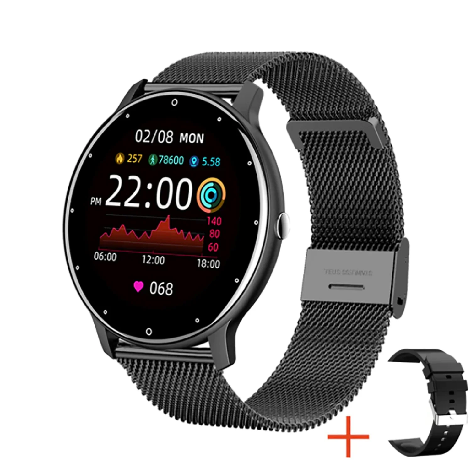 Bild von TPFNet Smart Watch / Fitness Tracker IP67 - Milanaise Armband + Silikon Armband - Android & IOS - verschiedene Farben - Schwarz