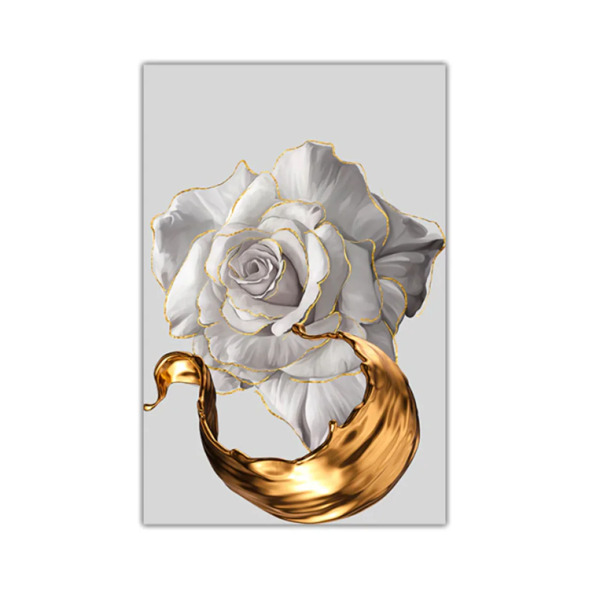 Bild von TPFLiving Luxus Poster Leinwand / Goldene und weiße Rose / 3 Motive in 19 verschiedene Größen - OHNE Rahmen - Modell TPFL-LW-32-MOT496-1 - 50x75cm