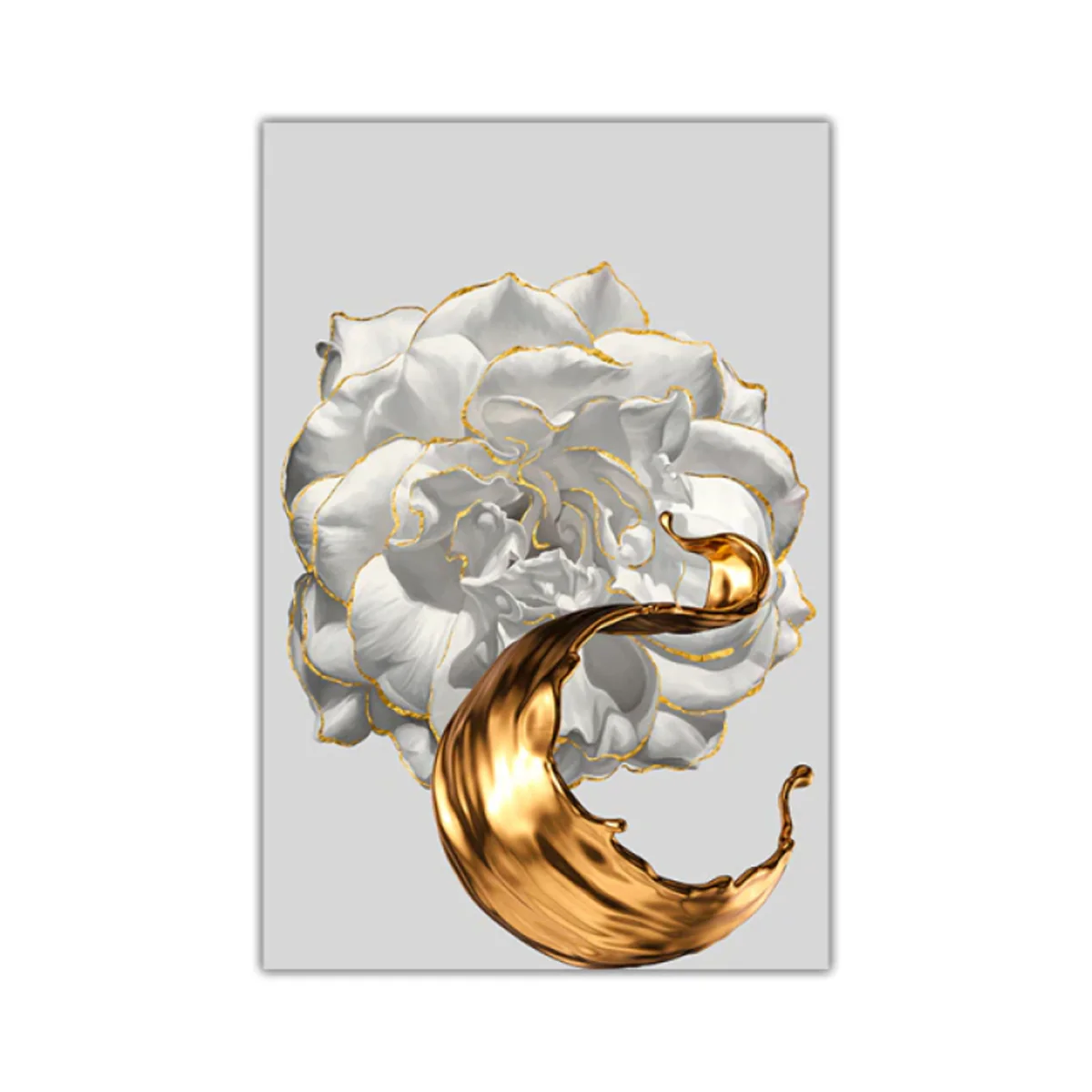 Bild von TPFLiving Luxus Poster Leinwand / Goldene und weiße Rose / 3 Motive in 19 verschiedene Größen - OHNE Rahmen - Modell TPFL-LW-32-MOT496-3 - 40x50cm