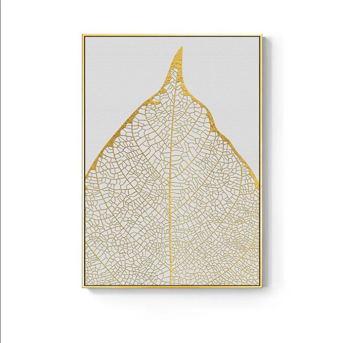 Bild von TPFLiving Leinwandbild Kunstdruck - Nordic Art Goldene Blätter - Schwarz Weis Grau - OHNE Rahmen - Bilder Wohnzimmer - Modell TPFL-LW-45-MG - 40x50cm