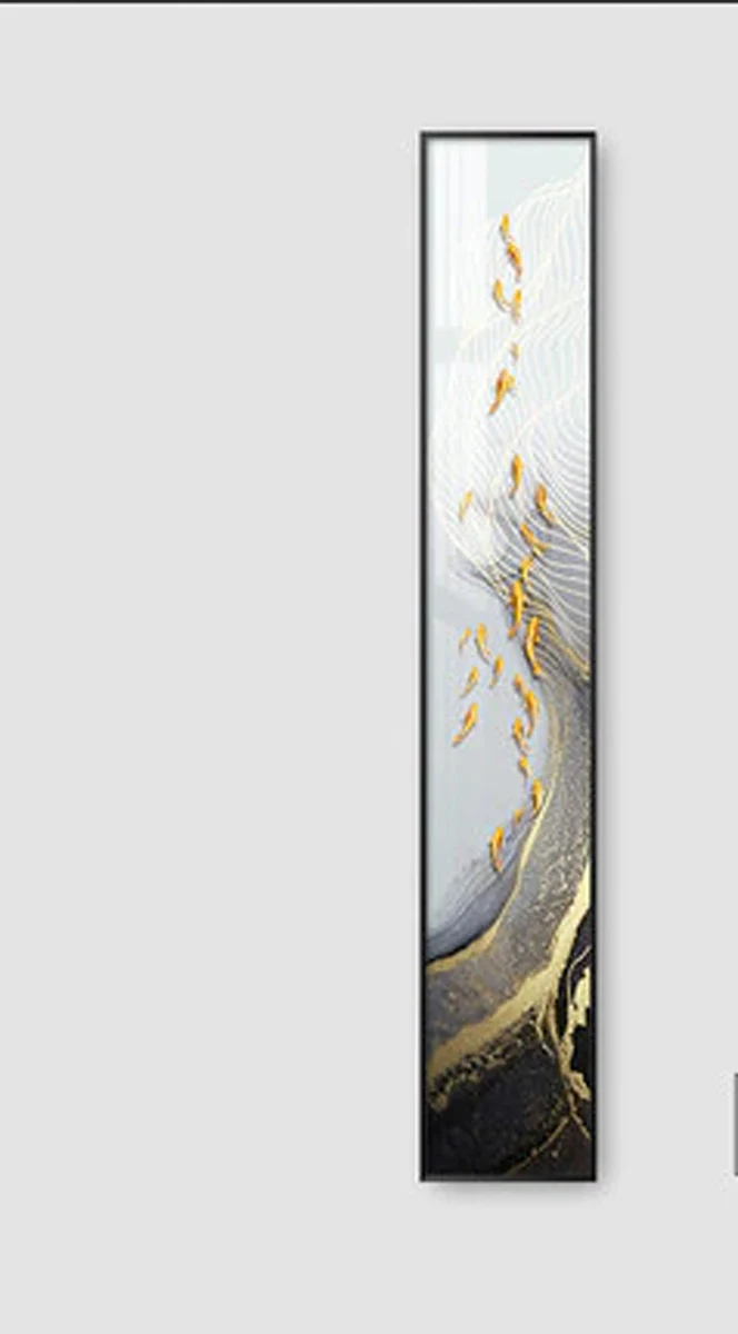 Bild von TPFLiving XXL Riesen Luxus Poster Leinwand Hochbildformat / Abstrakte Strukturen in Weis, Blau, Grau, Gold / 6 Motive in 6 verschiedenen Größen - OHNE Rahmen - Modell TPFL-LW-305-MD - 50x200cm