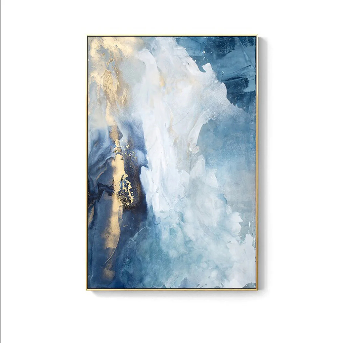 Bild von TPFLiving Leinwandbild Kunstdruck - Nordic Art Abstrakte Motive in Gold, Blau und Weiß - OHNE Rahmen - Bilder Wohnzimmer - Modell TPFL-LW-60-ME - 21x30cm