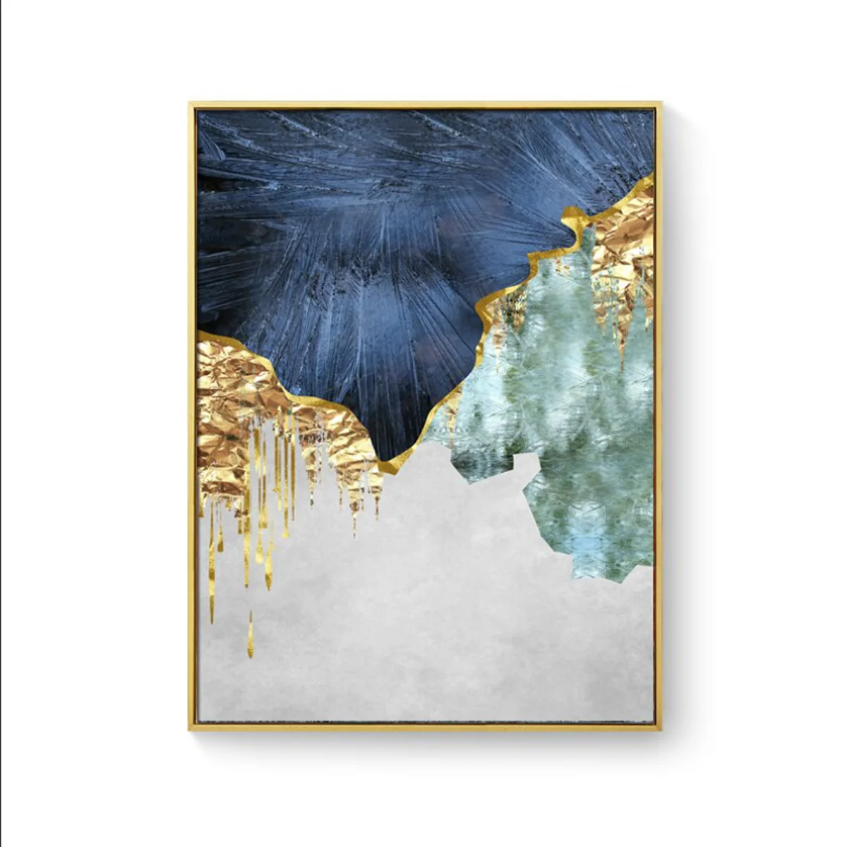 Bild von TPFLiving Leinwandbild Kunstdruck - Nordic Art Abstrakte Strukturen Blau, Gold, Grau und Beige - OHNE Rahmen - Bilder Wohnzimmer - Modell TPFL-LW-62-MB - 60x80cm