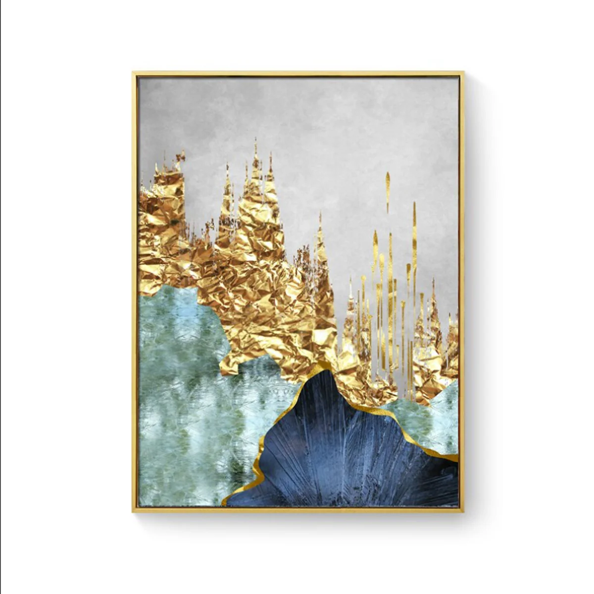 Bild von TPFLiving Leinwandbild Kunstdruck - Nordic Art Abstrakte Strukturen Blau, Gold, Grau und Beige - OHNE Rahmen - Bilder Wohnzimmer - Modell TPFL-LW-62-MC - 50x70cm