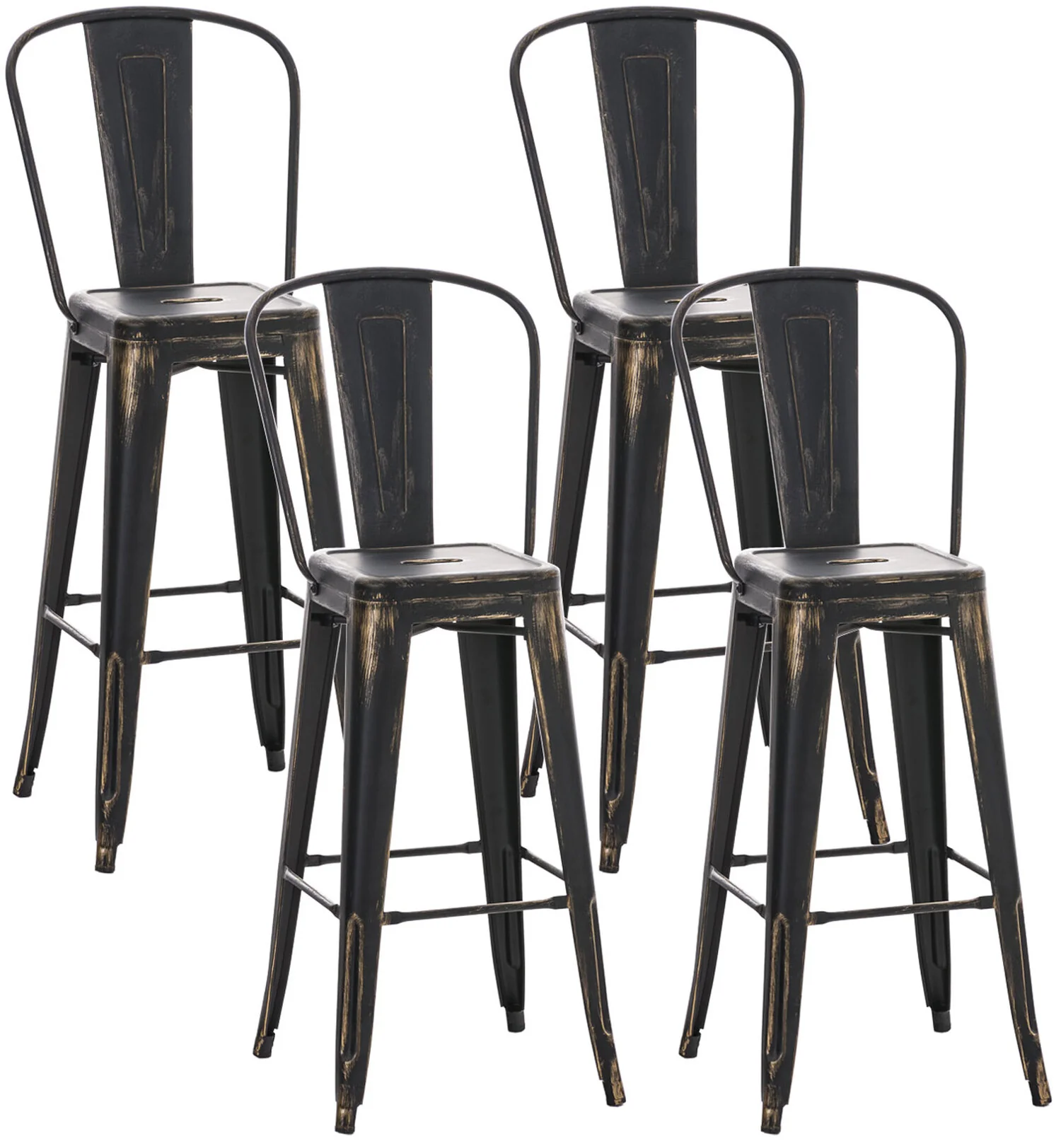Bild von TPFLiving Barhocker Adnan (Set, 4 St., mit Rückenlehne und Fußstütze - Barstuhl - Hocker für Theke & Küche), Pulverbeschichtetes Metall - Barhocker Schwarz-Gold