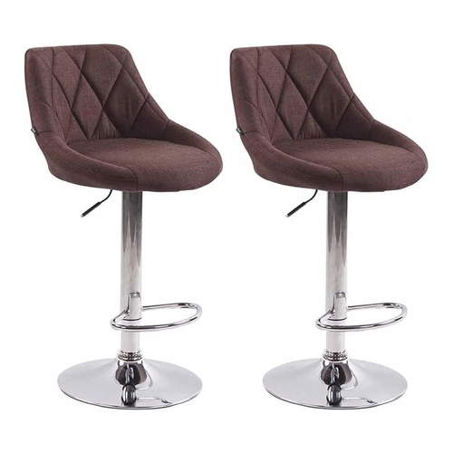 Bild von TPFLiving 2er Set Barhocker Lazius Gestell Metall in Chromoptik Stoff - Braun