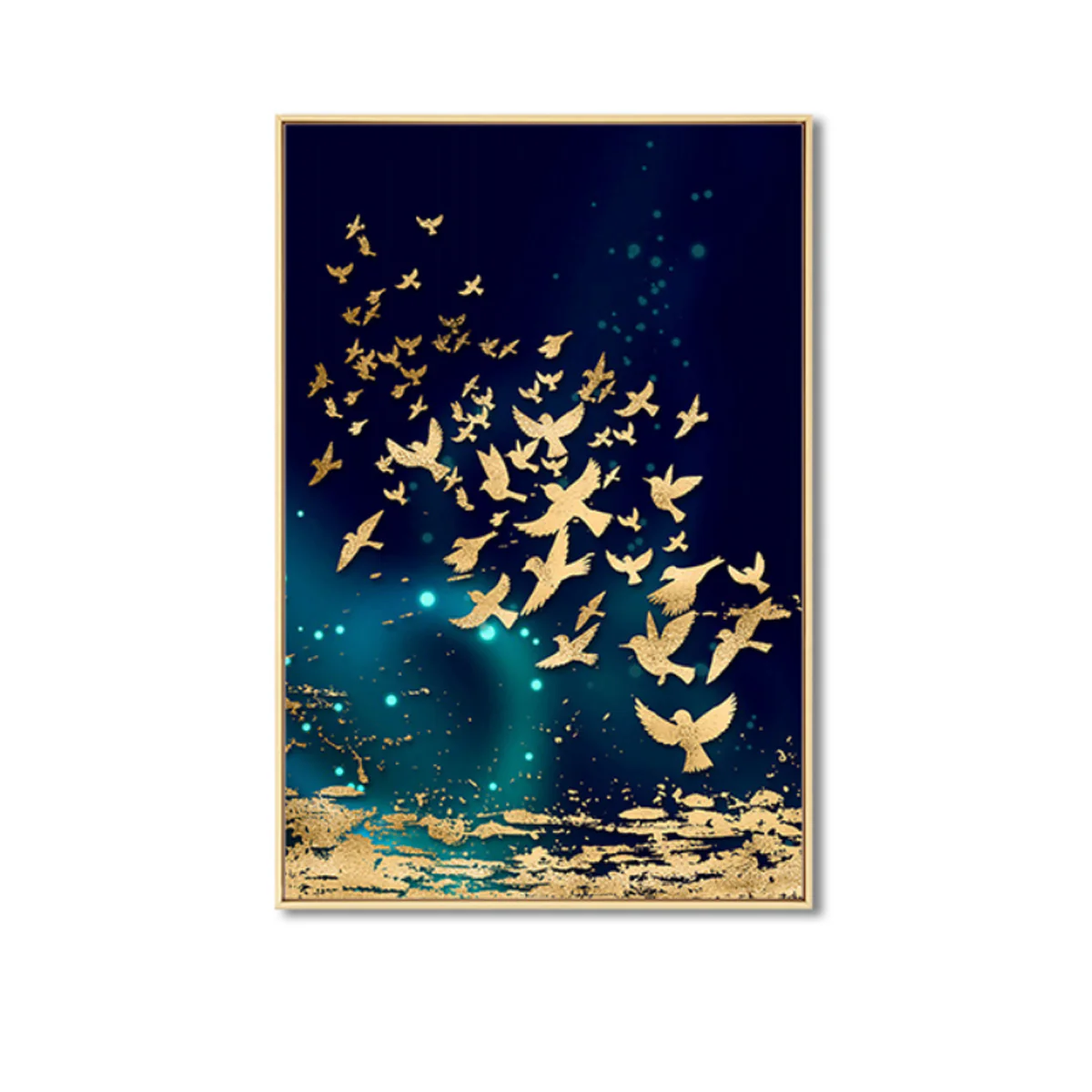 Bild von TPFLiving Luxus Poster Leinwand - Goldene Fische und Schmetterlinge auf blauem Hintergrund - 7 verschiedene Größen - Günstiges 3-er Set OHNE Rahmen - Modell C - 21x30cm