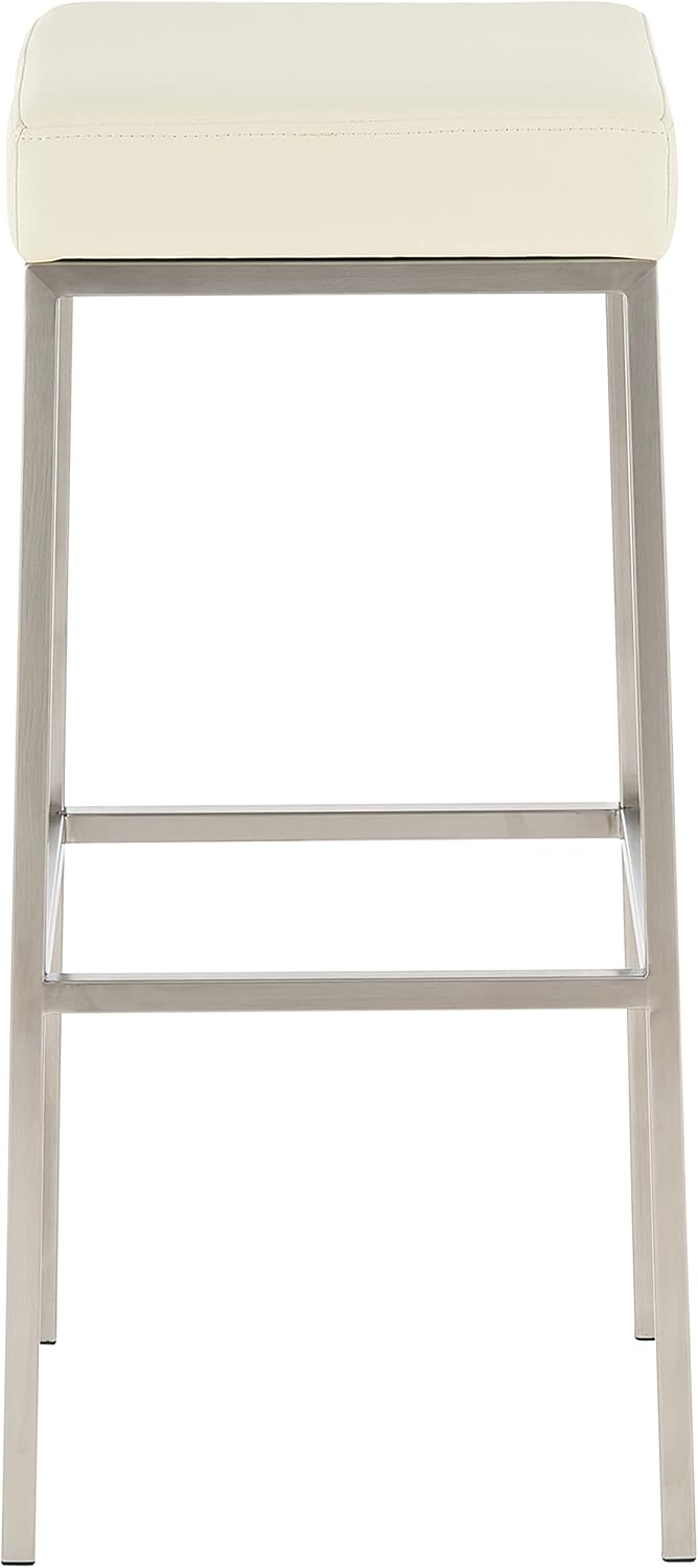Bild von TPFLiving Barhocker Montana-E (mit Fußstütze und hochwertiger Polsterung - Hocker für Theke & Küche), Tresenhocker - Gestell Edelstahl - Sitzfläche: Kunstleder Creme