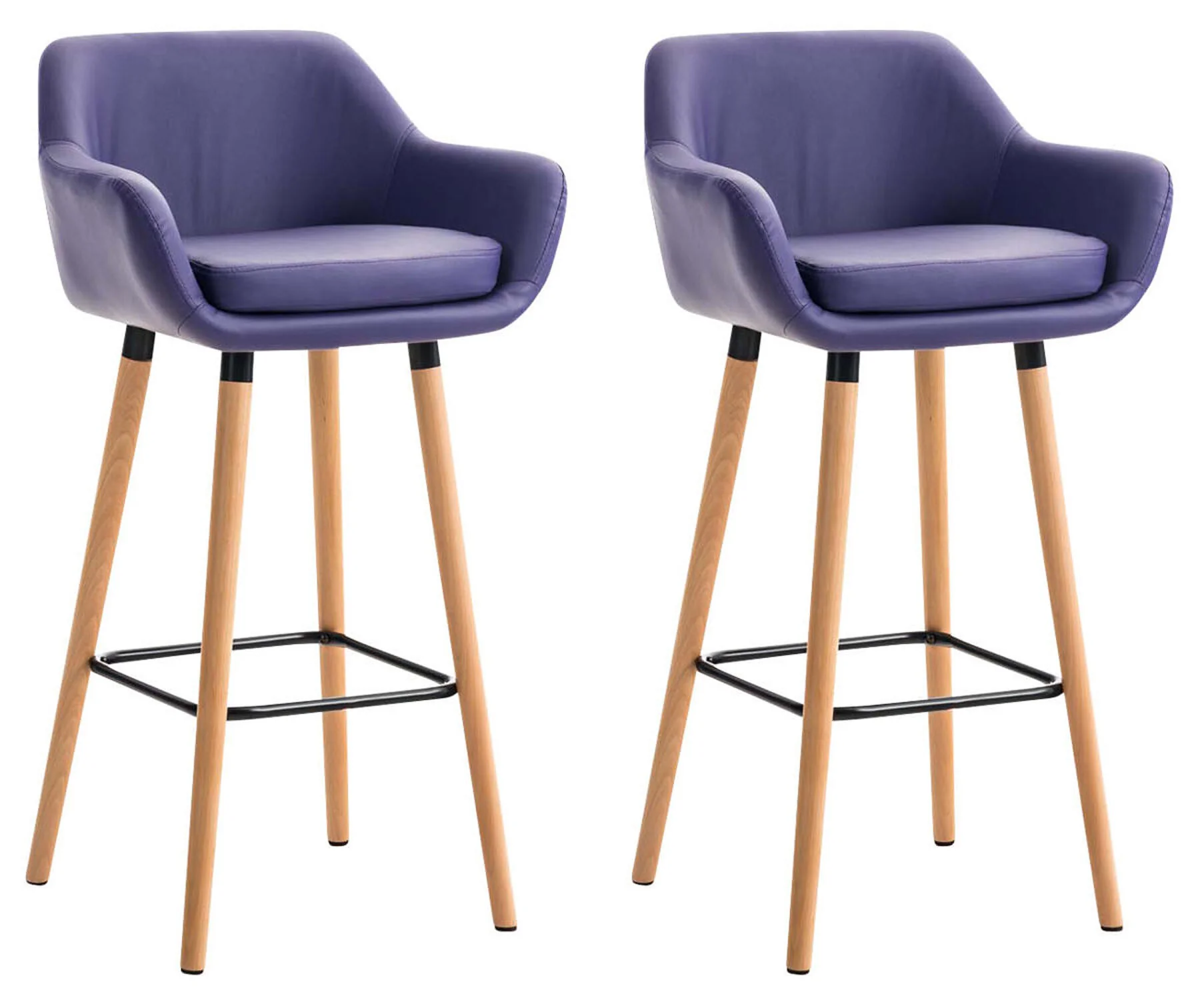 Bild von TPFLiving 2er Set Barhocker Grande Gestell Holz Kunstleder - Lila