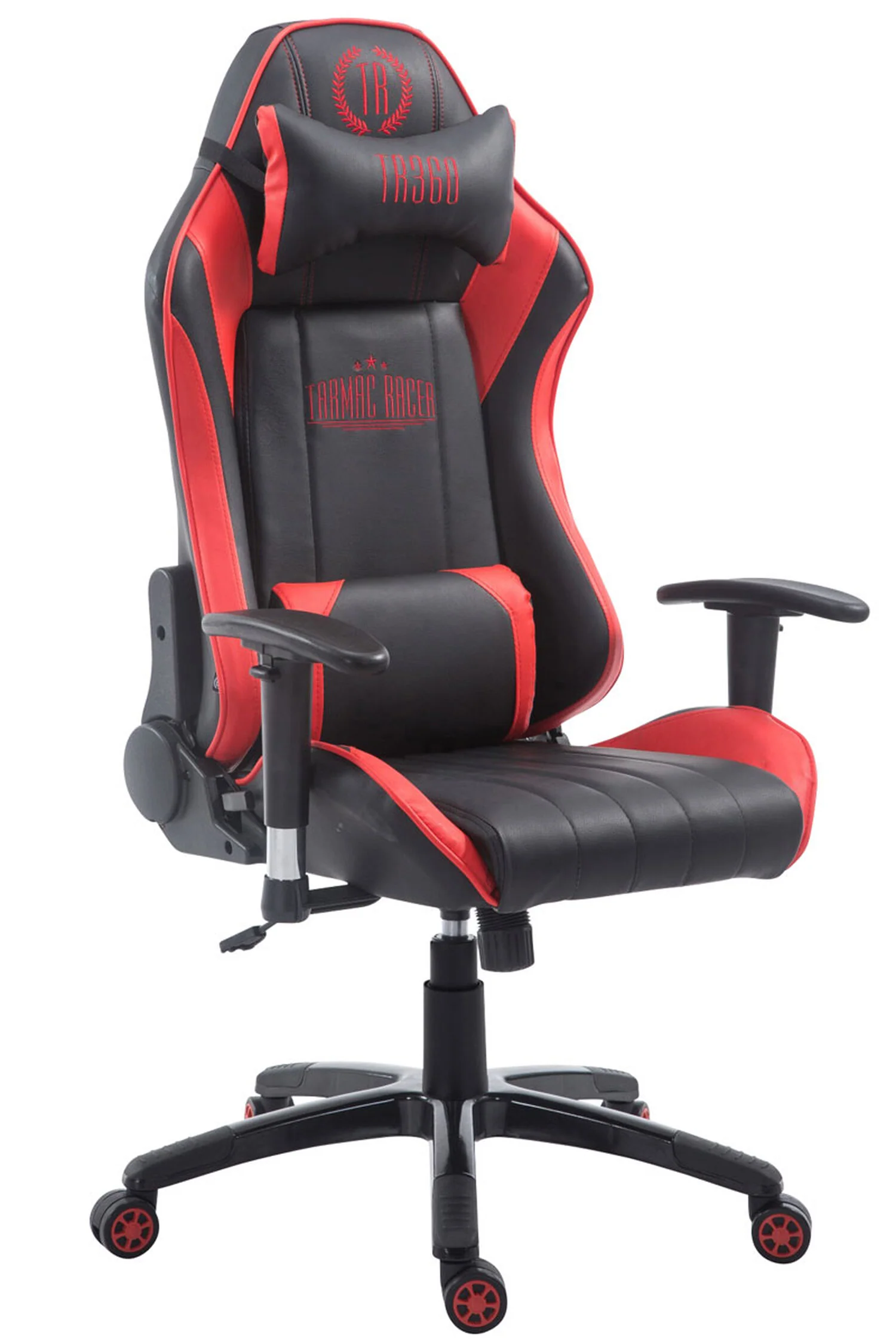 Bild von TPFLiving Gaming-Stuhl Shiva 2 mit bequemer Rückenlehne - höhenverstellbar und 360° drehbar (Schreibtischstuhl, Drehstuhl, Gamingstuhl, Racingstuhl, Chefsessel), Gestell: Kunststoff schwarz - Sitzfläche: Kunstleder schwarz/rot
