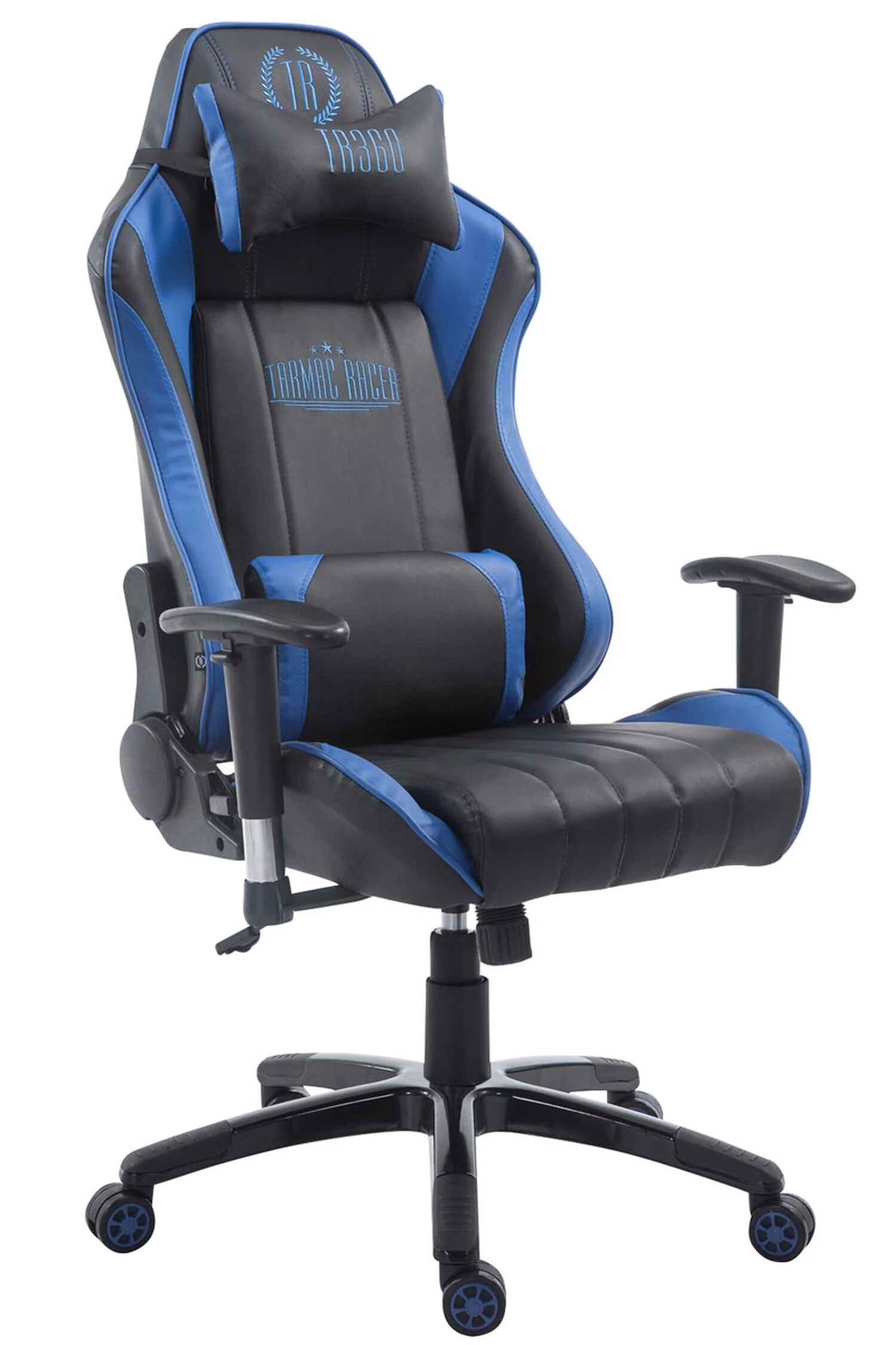 Bild von TPFLiving Gaming-Stuhl Shiva mit bequemer Rückenlehne - höhenverstellbar und 360° drehbar (Schreibtischstuhl, Drehstuhl, Gamingstuhl, Racingstuhl, Chefsessel), Gestell: Kunststoff schwarz - Sitzfläche: Kunstleder schwarz/blau