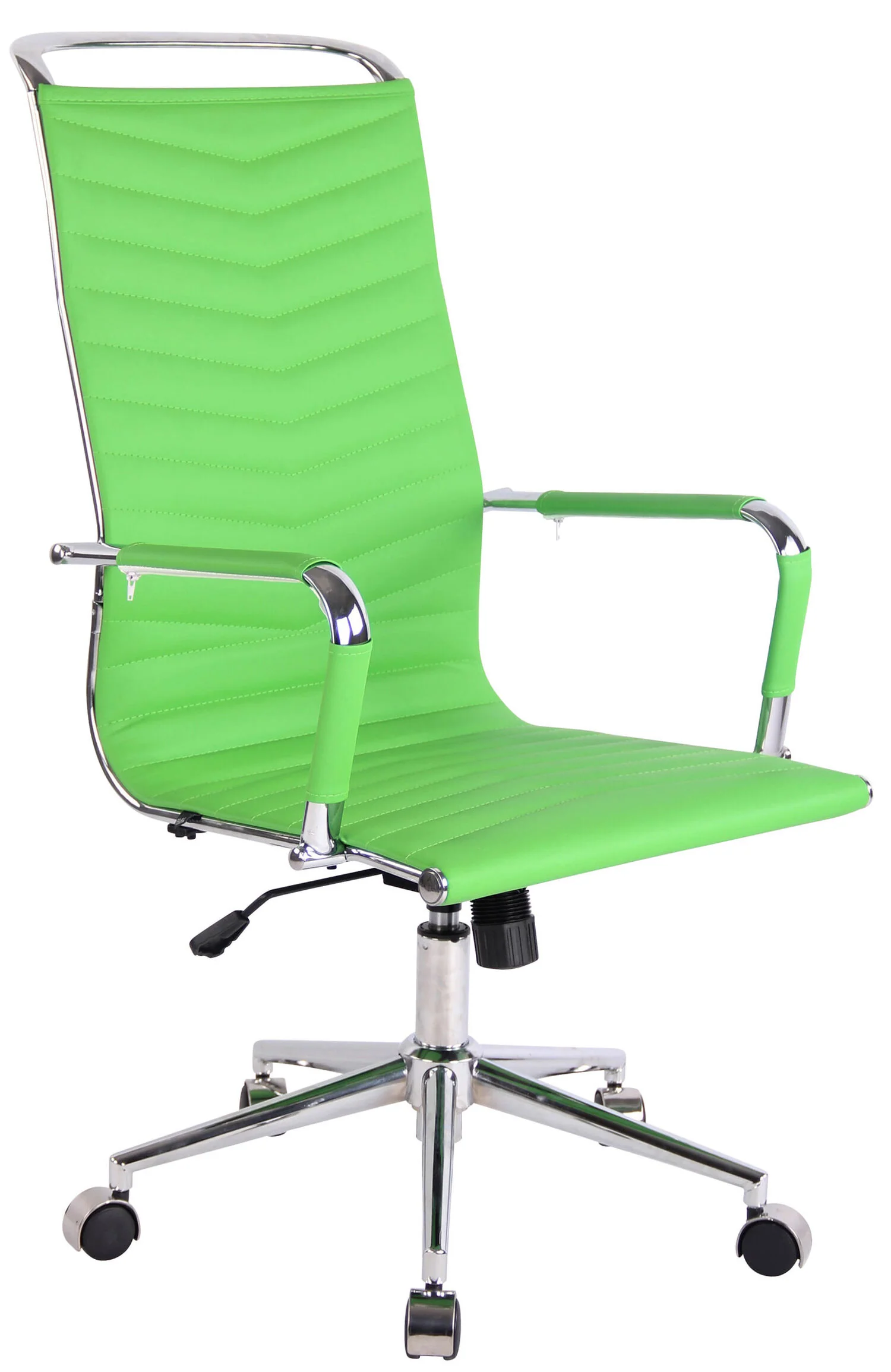 Bild von TPFLiving Bürostuhl Battle mit bequemer ergonomisch geformter Rückenlehne (Schreibtischstuhl, Drehstuhl, Chefsessel, Bürostuhl XXL), Gestell: Metall chrom - Sitzfläche: Kunstleder grün