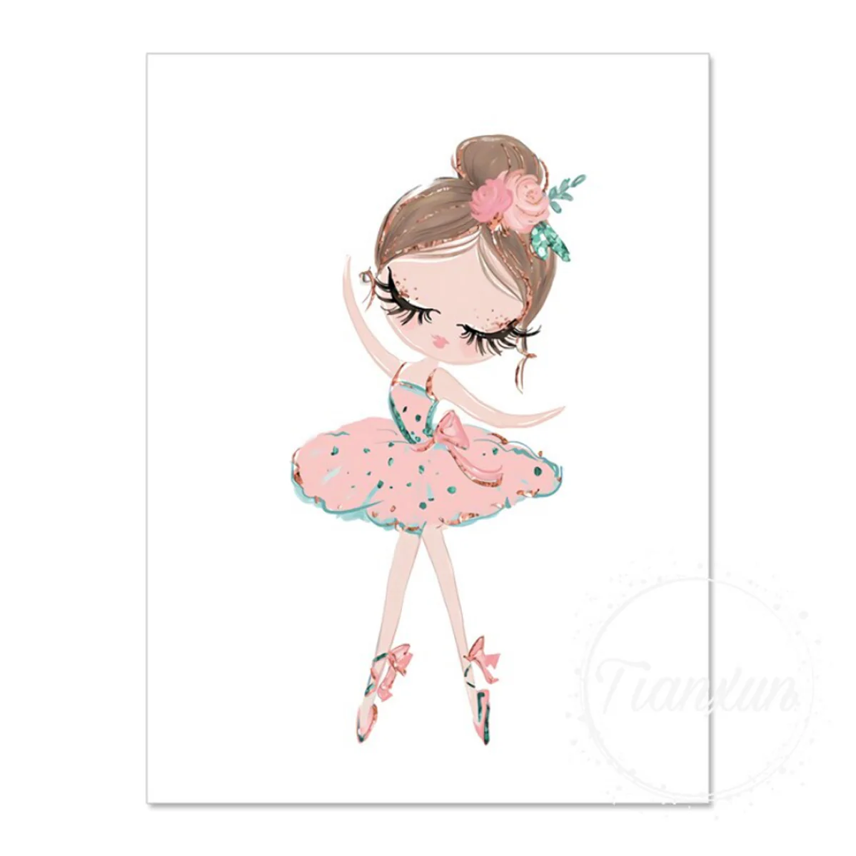 Bild von TPFLiving Poster Leinwand / Balett, Tänzerin, Tanzschuhe, Schwan, Einhorn für Kinderzimmer - / Verschiedene Größen - OHNE Rahmen - Modell TX1839 - 40x50cm