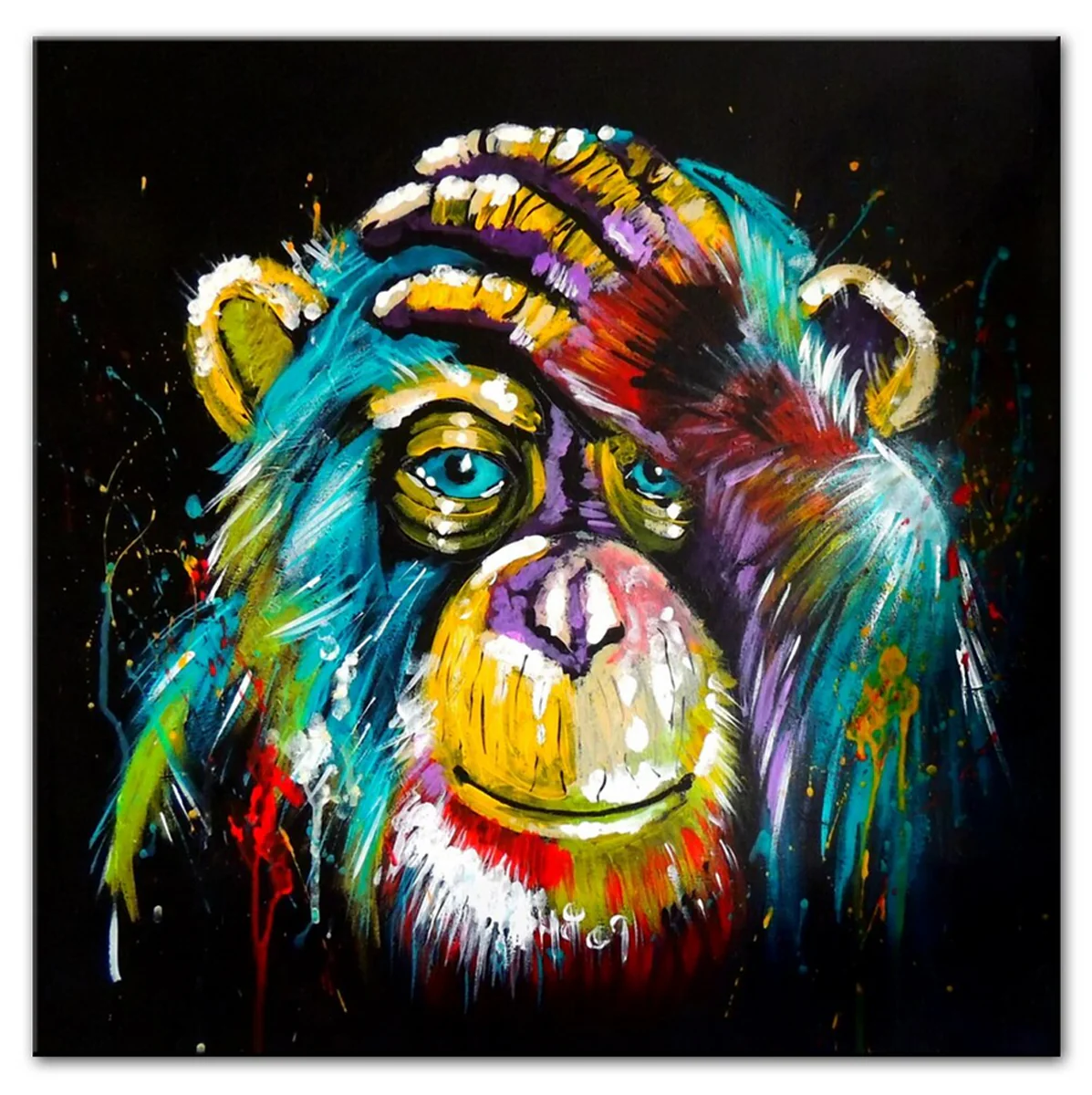 Bild von TPFLiving Poster Leinwand / Grafitti Art - Bunter, denkender Affe / Verschiedene Größen - OHNE Rahmen - Modell FB356 - 70x70cm