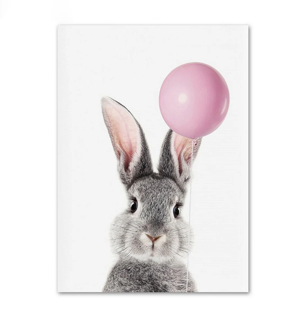 Bild von TPFLiving Poster Leinwand / Hase, Waschbär, Gans, Katze, Ente, Reh, Hund, Panda mit Luftballon - / Verschiedene Größen - OHNE Rahmen - Modell s647 - 40x50cm
