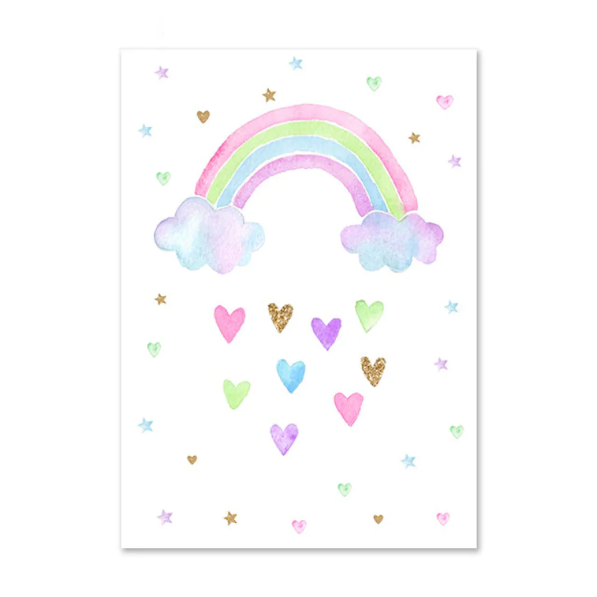 Bild von TPFLiving Poster Leinwand / Einhorn, Regenbogen, Sterne, Herz - Für Kinderzimmer - / Verschiedene Größen - OHNE Rahmen - Modell E - 15x20cm