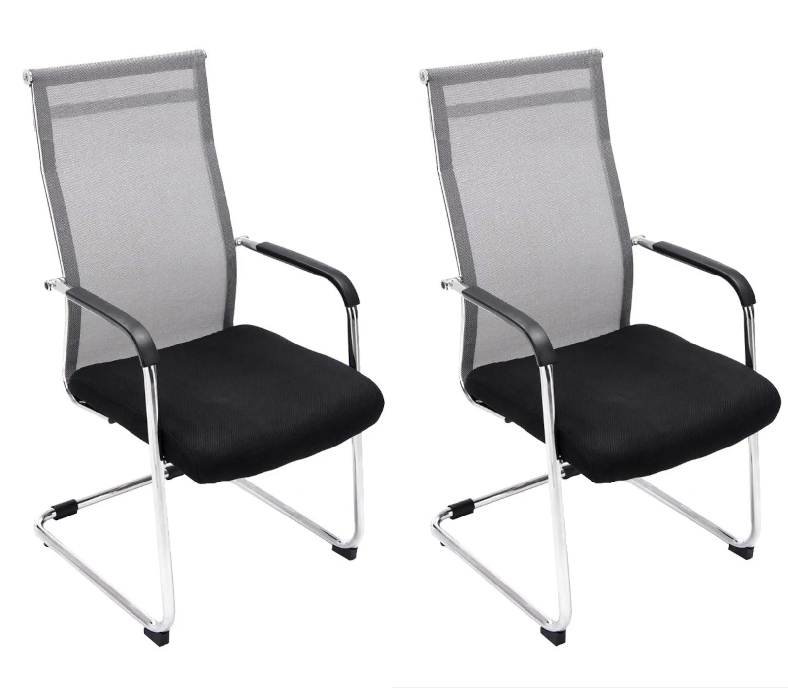 Bild von TPFLiving 2er Set Besucherstühle Brent Netzbezug Gestell Metall in Chromoptik - Grau
