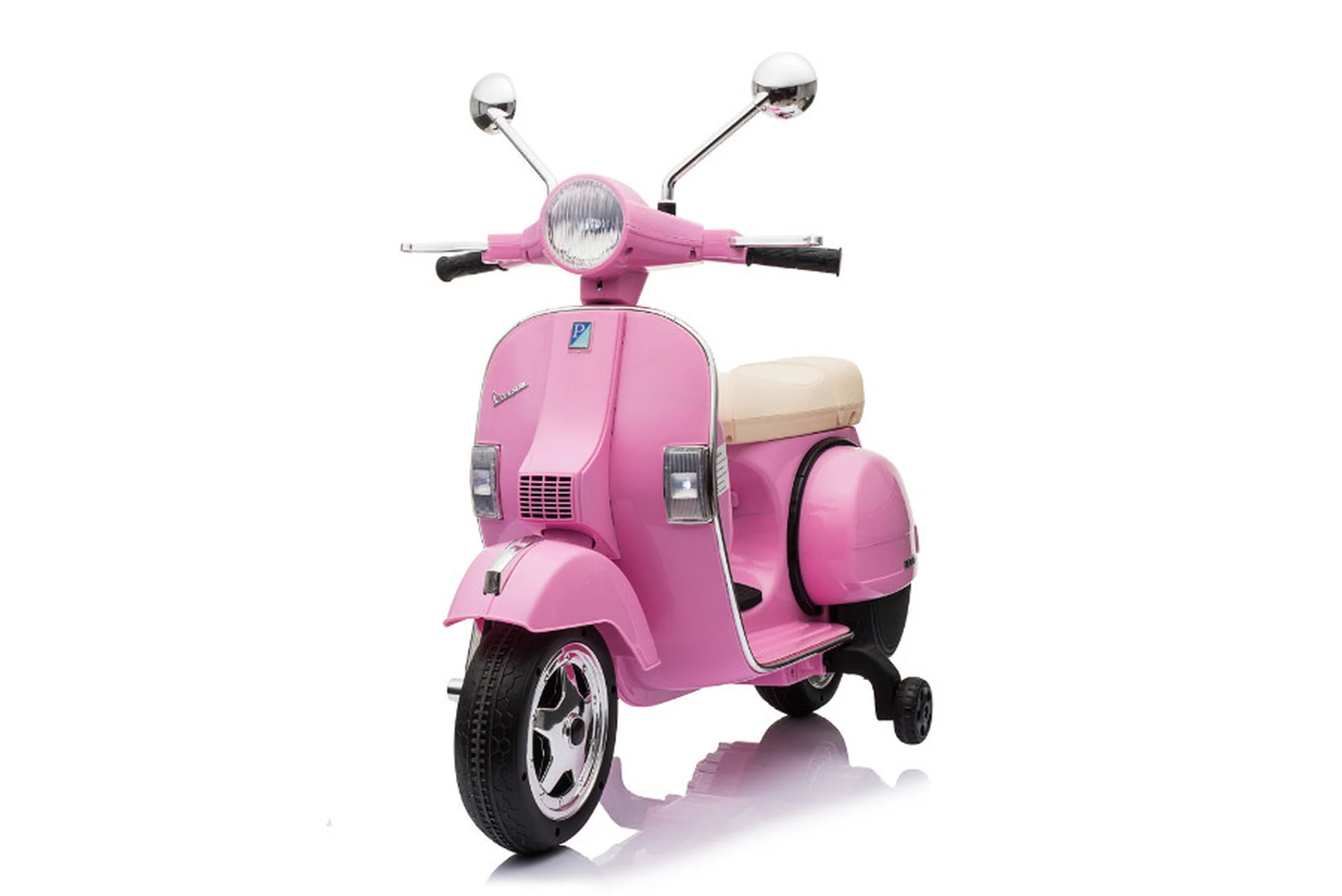 Bild von TPFLiving Elektro-Kindermotorrad Vespa - Motor: 2 X 6V - Akku: 2 x 6 Volt/4.5Ah, Belastbarkeit 30 kg, Kindermotorrad - Elektromotorrad - Leder und Stützräder - Farbe: rosa