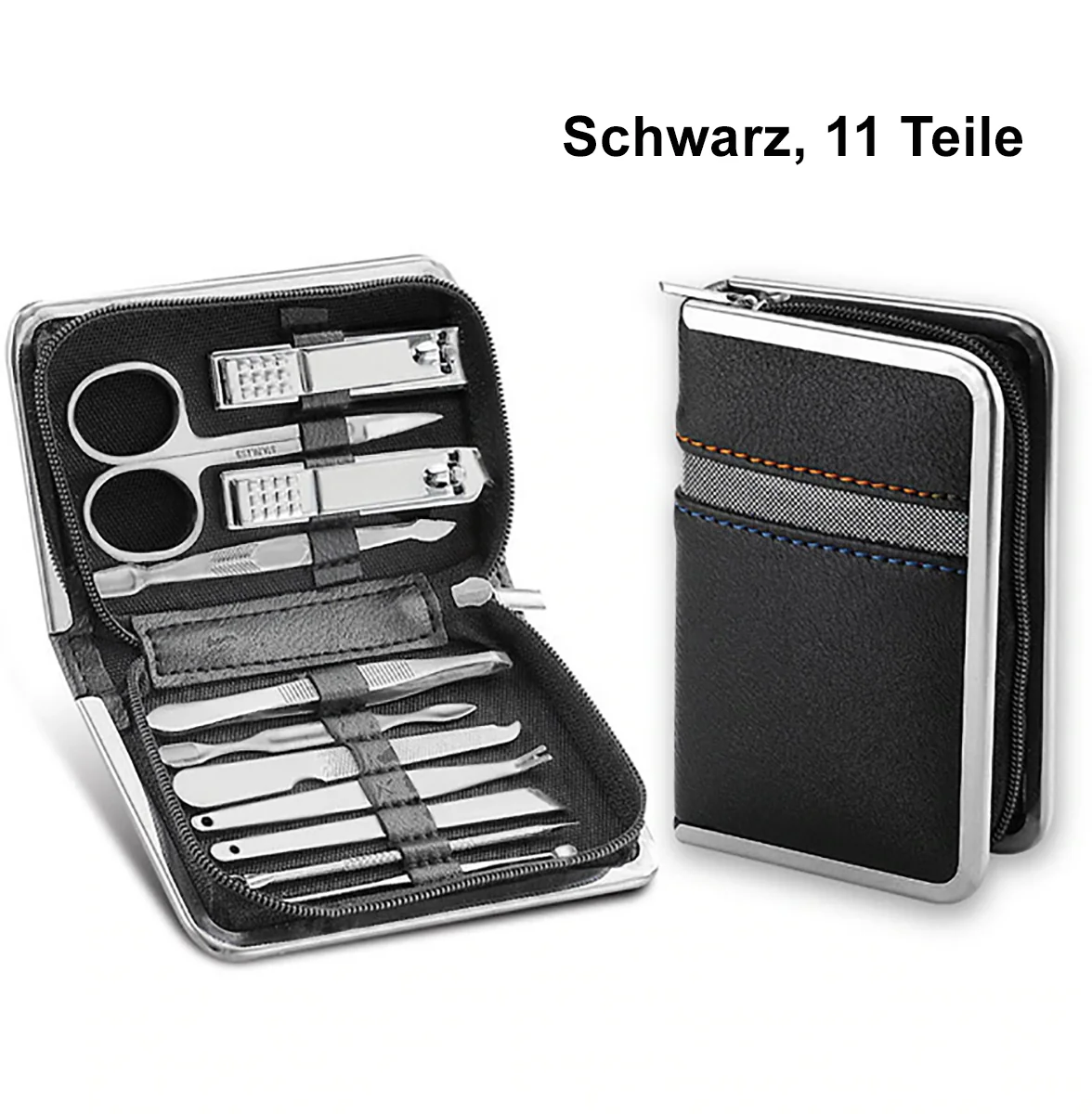 Bild von TPFBeauty Maniküre-Pediküre-Set Nagel Set mit Aufbewahrungs-Etui, 11-tlg., Nagelschere, Nagelknipser, Pinzette uvm., Edelstahl Maniküre Set Pediküre Set - Schwarz
