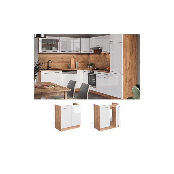 Bild von Vicco Spülenunterschrank R-Line, Weiß Hochglanz/Goldkraft Eiche, 80 cm ohne Arbeitsplatte