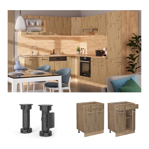 Bild von Vicco Eckunterschrank Küchenschrank Küchenzeile R-Line 86 cm Eiche Anthrazit Tür, Vicco Eckunterschrank R-Line, Anthrazit Hochglanz/Goldkraft Eiche, 86 cm ohne Arbeitsplatte