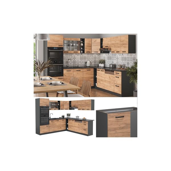 Bild von Vicco Winkelküche R-Line, Goldkraft Eiche/Anthrazit, 237 x 60 cm ohne Arbeitsplatte