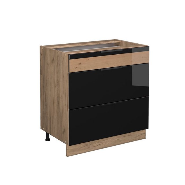Bild von Vicco Schubladenunterschrank Küchenschrank Küchenmöbel Fame-Line Eiche Schwarz 80 cm modern Hochglanz