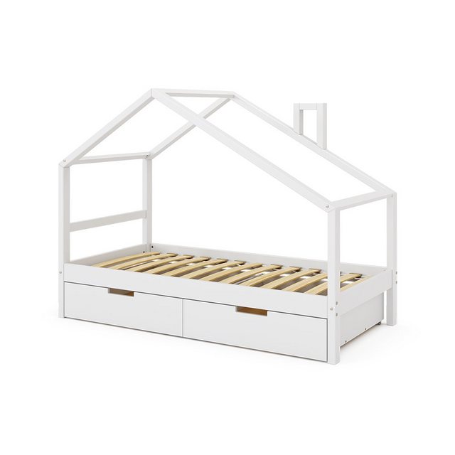 Bild von VitaliSpa Kinderbett Lori 160x80 cm Weiß Hausbett mit Lattenrost & Schublade