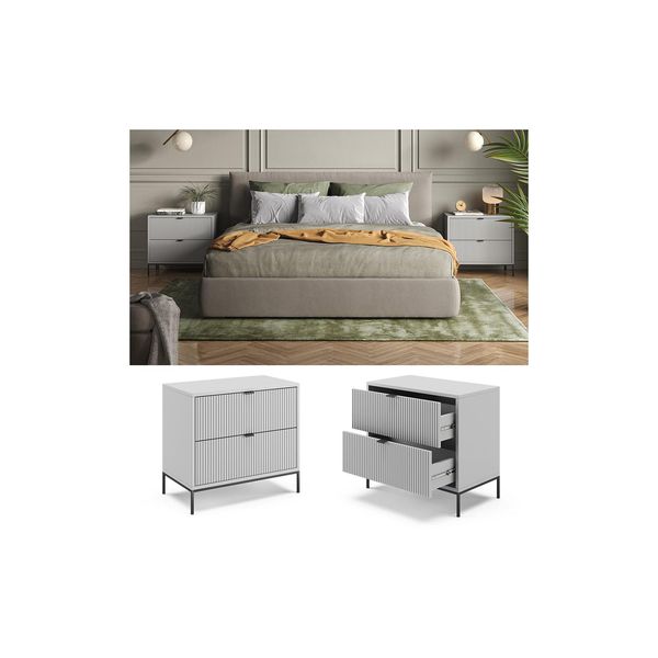Bild von Vicco Nachtkommode Eliza 2er Set, Grau 66 x 36 cm, Nachttisch mit 2 Schubladen