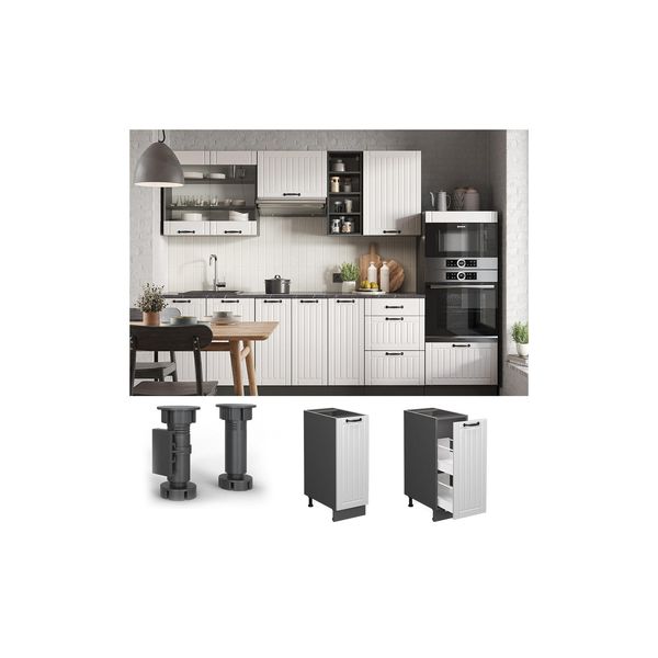 Bild von Vicco Apothekerunterschrank Küchenschrank Küchenmöbel Fame-Line Anthrazit Weiß Landhaus 30 cm modern