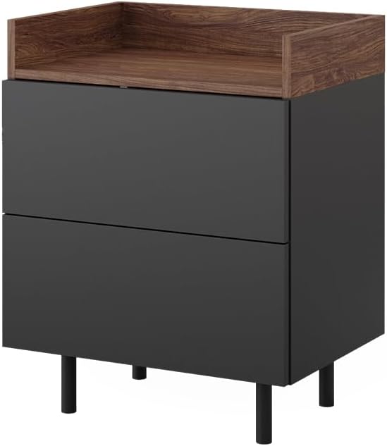 Bild von Vicco Nachttisch Anika, 54 x 68 cm, Anthrazit Walnussbraun mit 2 Schubfächer