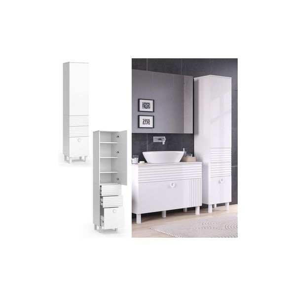Bild von Vicco Hochschrank Sola 40,2 x 192,4 cm Weiß matt Badezimmer Badschrank modern