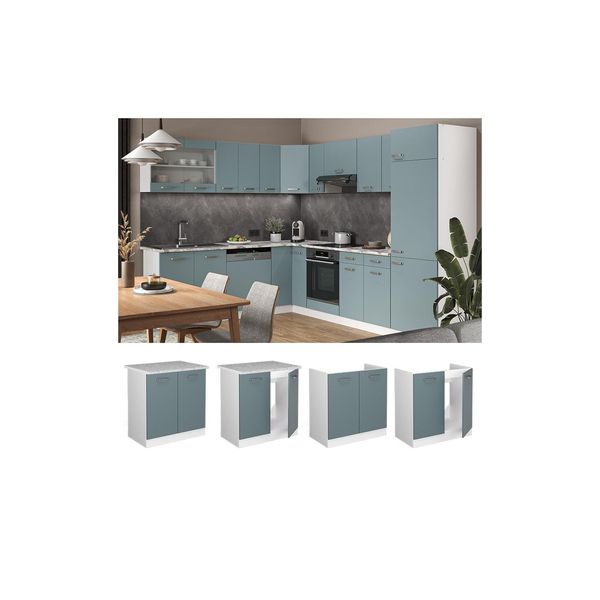 Bild von Vicco Spülenunterschrank Küchenschrank R-Line Solid Weiß Blau Grau 80 cm modern