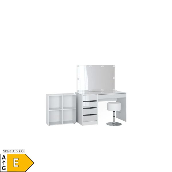 Bild von Vicco Schminktisch Sherry, Weiß Hochglanz/Weiß, cm 4 Teile, mit Standregal, Spiegel, Hocker, LED