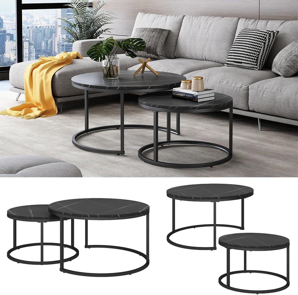 Bild von Vicco Couchtisch Montreal Weiß Marmor-Optik 77 x 40 cm Wohnzimmertisch 2er-Set