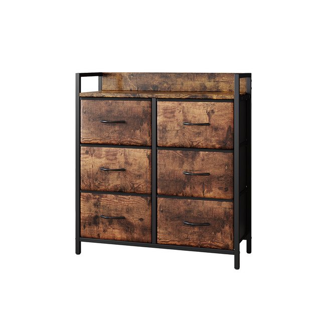 Bild von Vicco Kommode Brian, Eiche/Schwarz, 76 x 82.5 cm mit 6 Schubladen